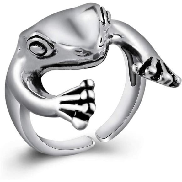 Frog Ring Silver Alloy Adjustable Animal Jewelry Durable - Picture 1 of 3